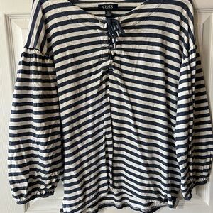 Chaps Navy & White Striped Lace-Up Tunic Top